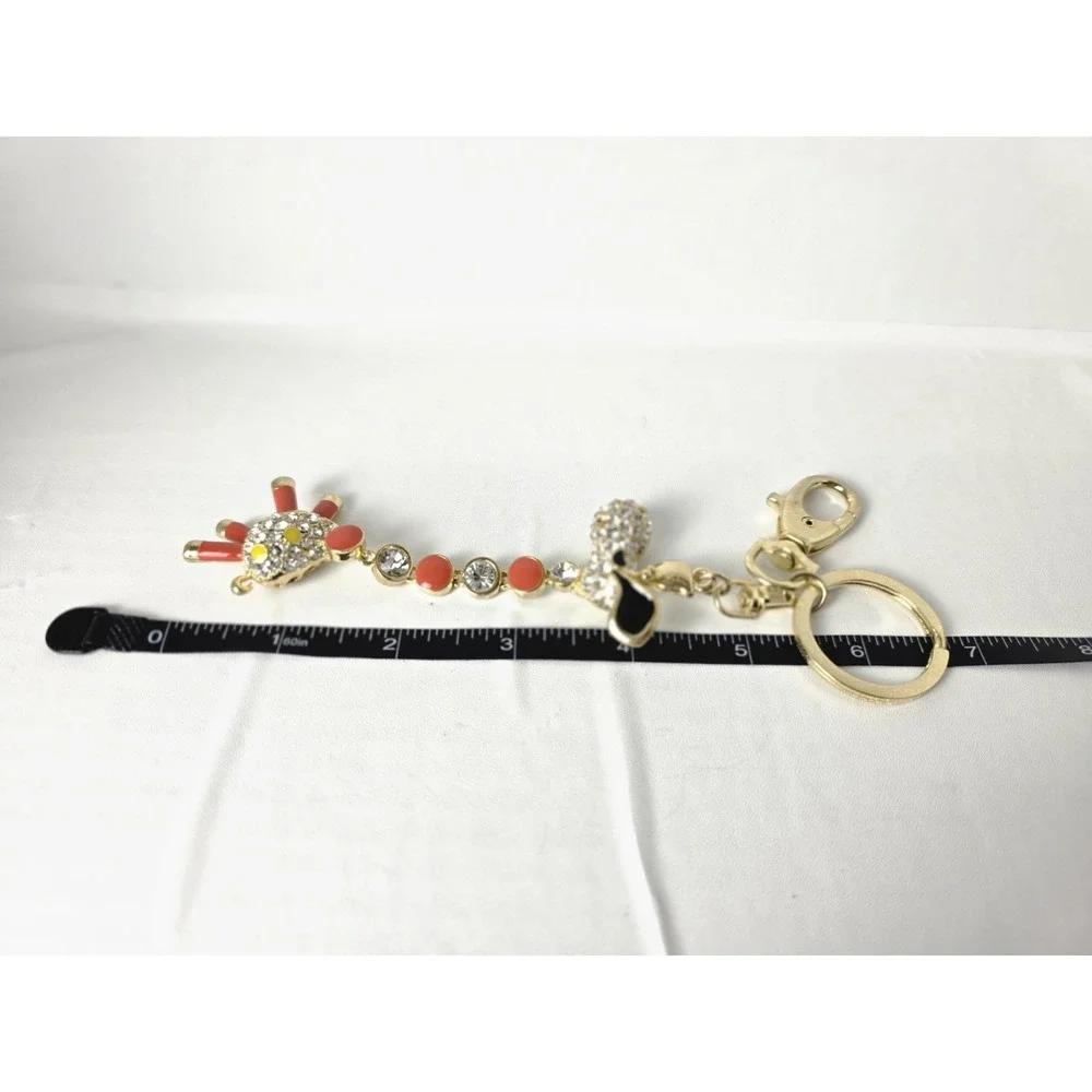 Giraffe‎ Keychain Gold Tone Enamel Rhinestone Crystal Bag Charm Animal Accessory